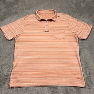 Tommy Bahama Polo Performance Golf Salmon Striped Cova Beach Preppy Mens Large